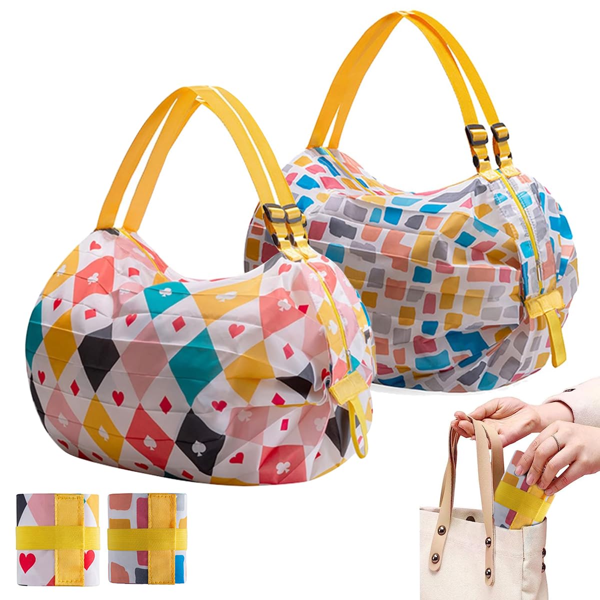 MAYCREATE 2pcs Shopping Bag for Grocery, Folding Supermarket Shopping Bag with Zipper, Reusable Grocery Bags with Handles Washable Shopping Bags Waterproof Shopping Tote Bag, Style B MAYCREATE 2pcs Shopping Bag for Grocery, Folding Supermarket Shopping Bag with Zipper, Reusable Grocery Bags with Handles Washable Shopping Bags Waterproof Shopping Tote Bag, Style B